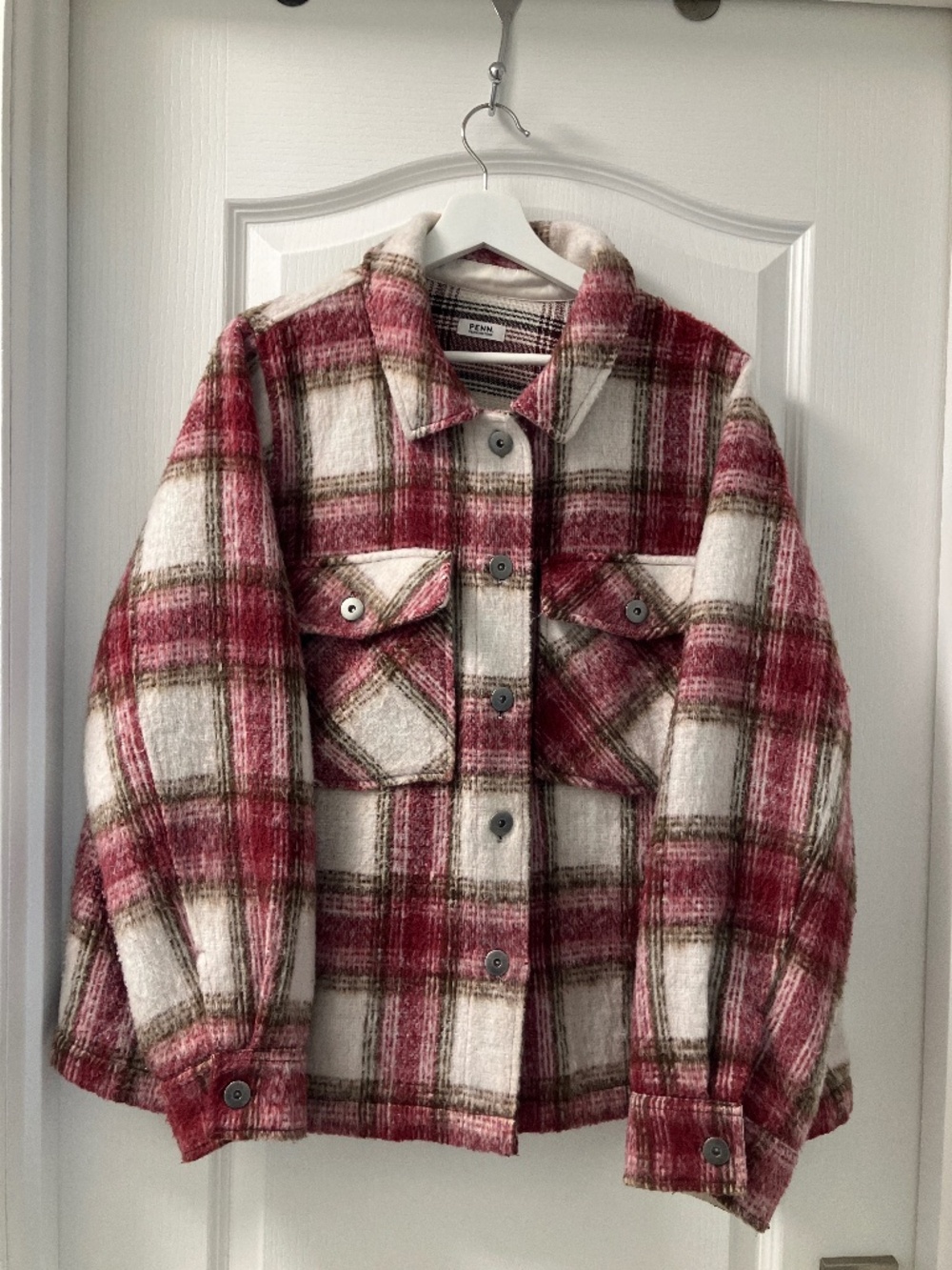 Penningtons burgundy / cream shacket size 22